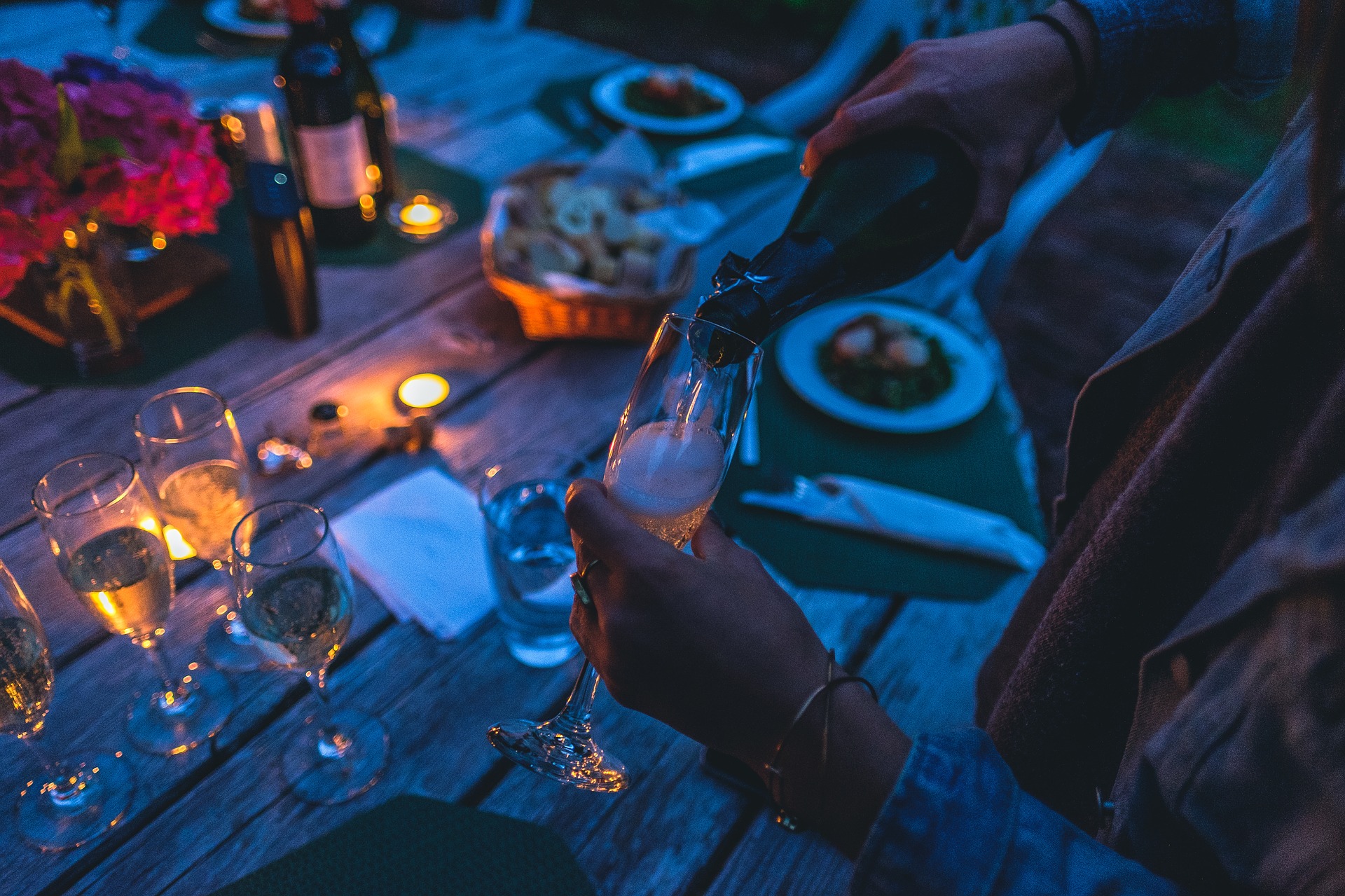 table set for champagne