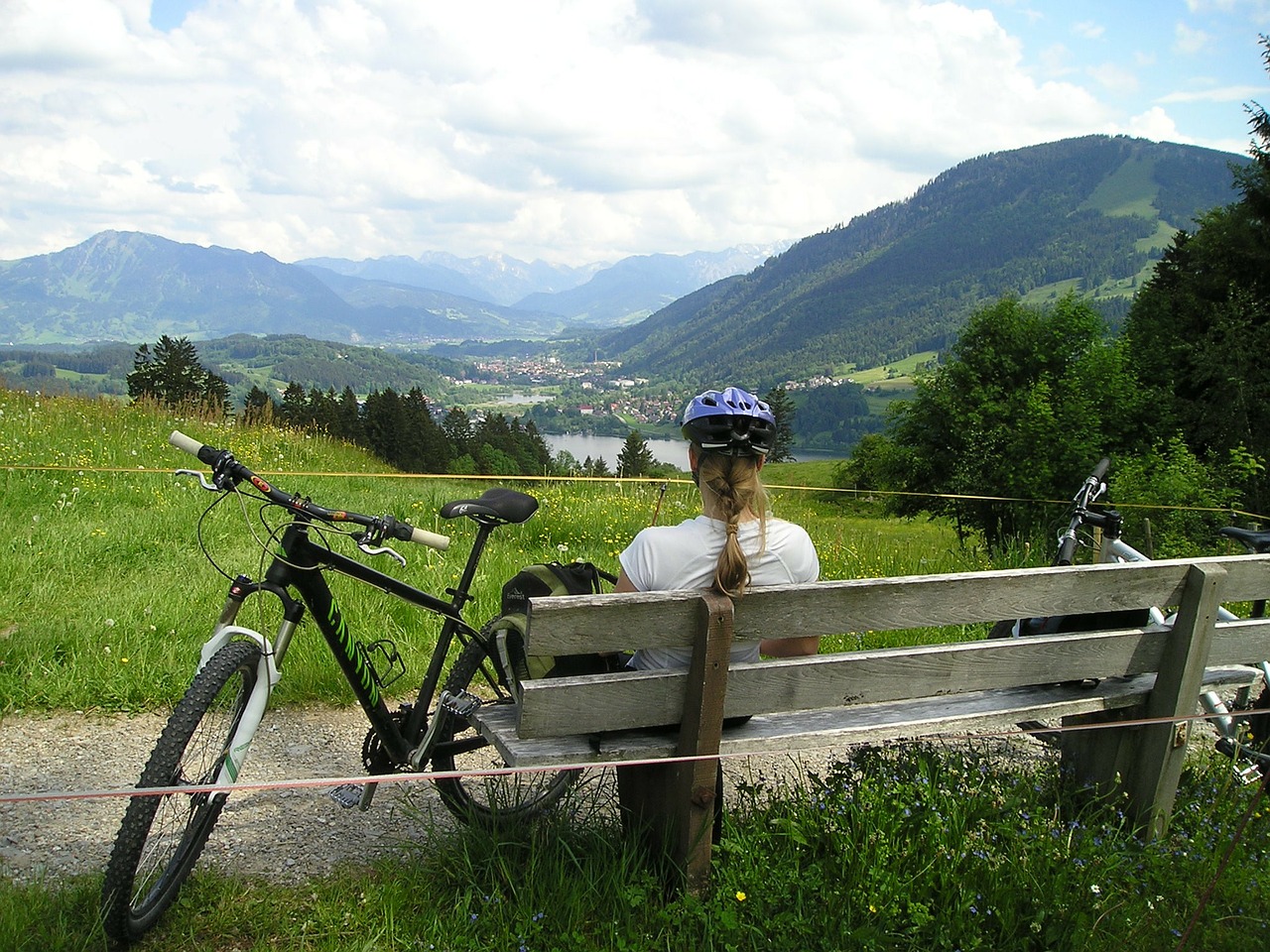 cyclist on a bench
